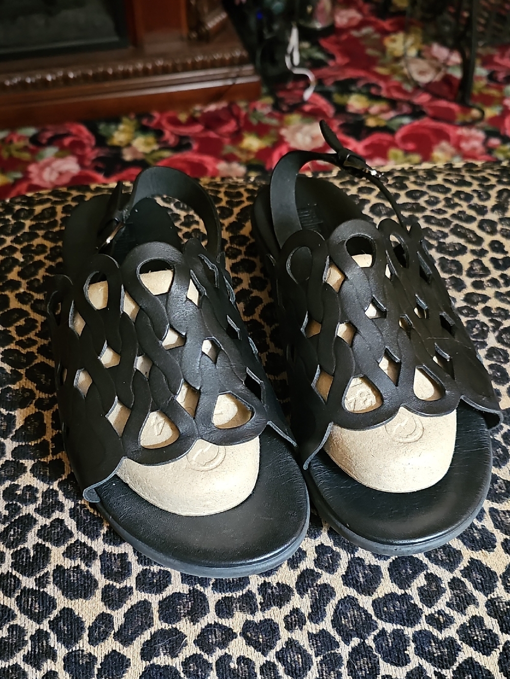 Women's Black Laser-Cut Slingback Sandals